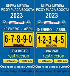 ¿Cuáles son las nuevas restricciones del pico y placa en Bogotá para el 2023?